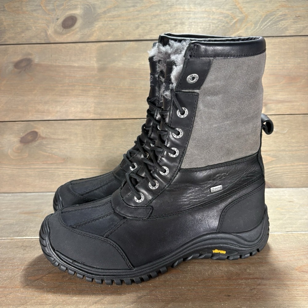 ugg adirondack womens size 8 shoes black leather waterproof snow boots